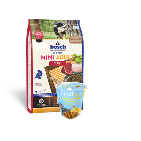 bosch MINI ADULT Lamb & Rice 3kg + Fruitees Banana 200g